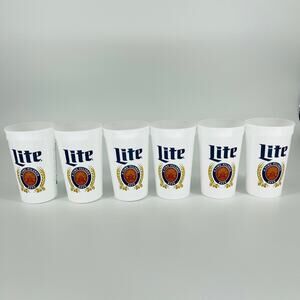SIX Reusable White Miller Lite Miller Time American Flag Plastic Cups - NWT